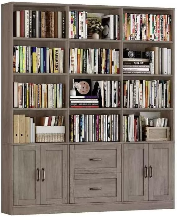 HOSTACK 71" Tall Triple Wide Bookshelf with Storage Drawers & Doors,...