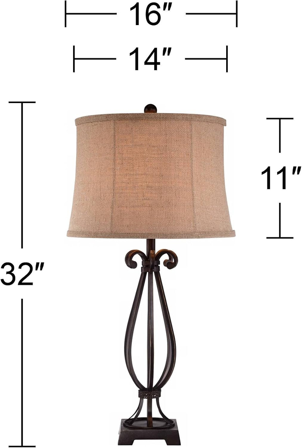 Regency Hill 32" Large Table Lamp Taos Scroll Metal Iron Bronze Brown