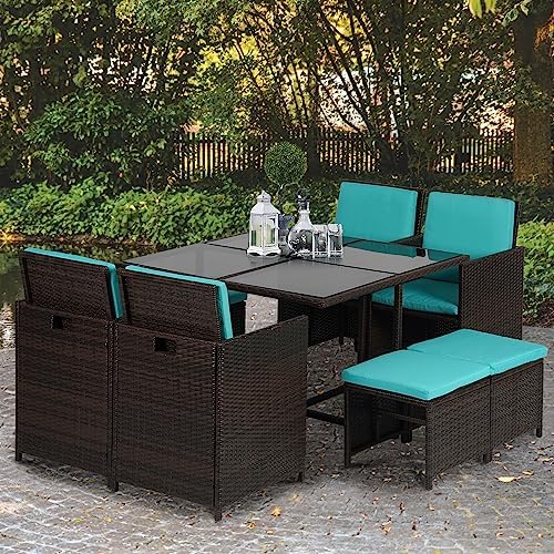 Patio Table and Chairs Set Outdoor Patio Furniture Set Patio Dining Sets 9 Pi...