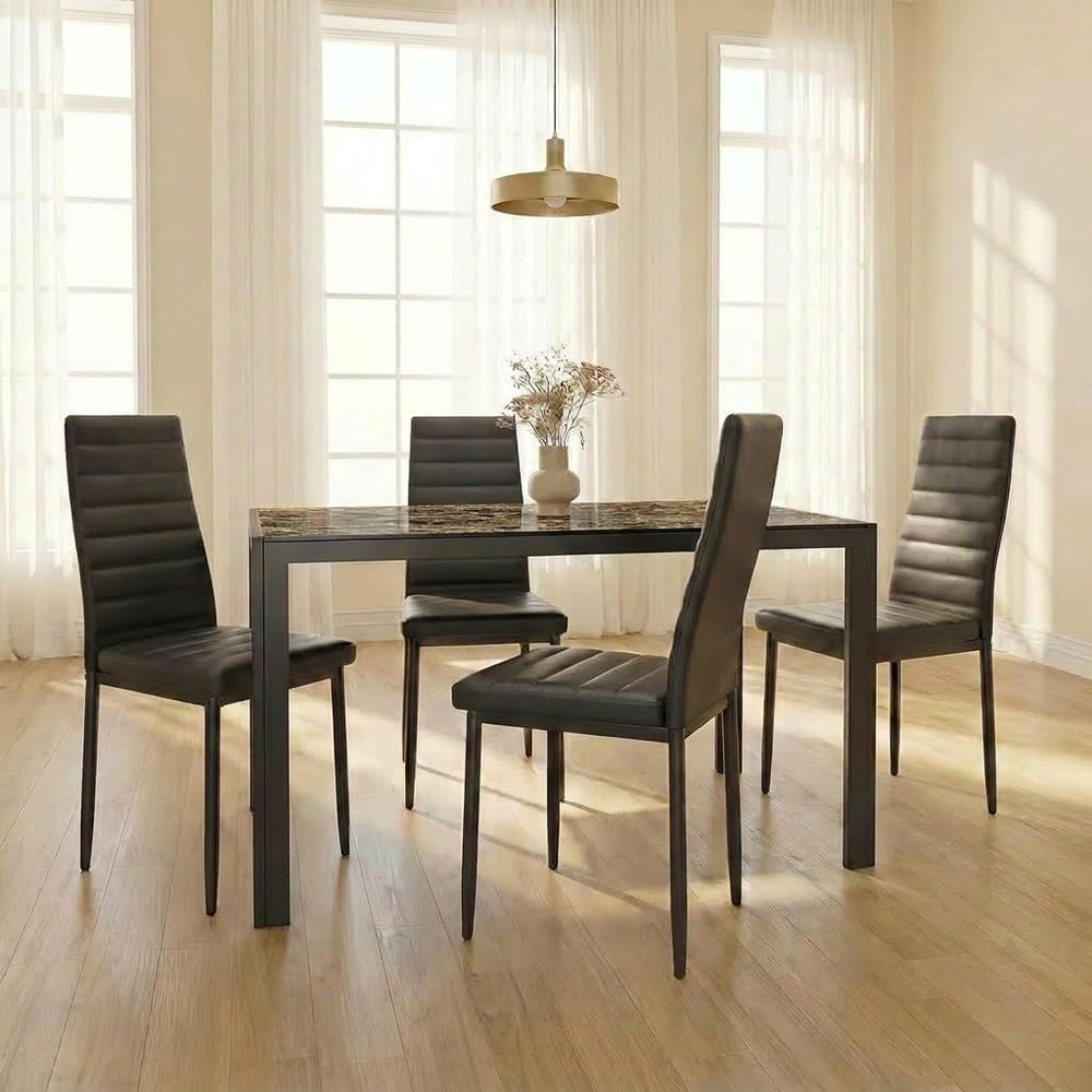 Gizoon 5 Piece Glass Dining Table Set, Kitchen Table and Chairs Set for 4
