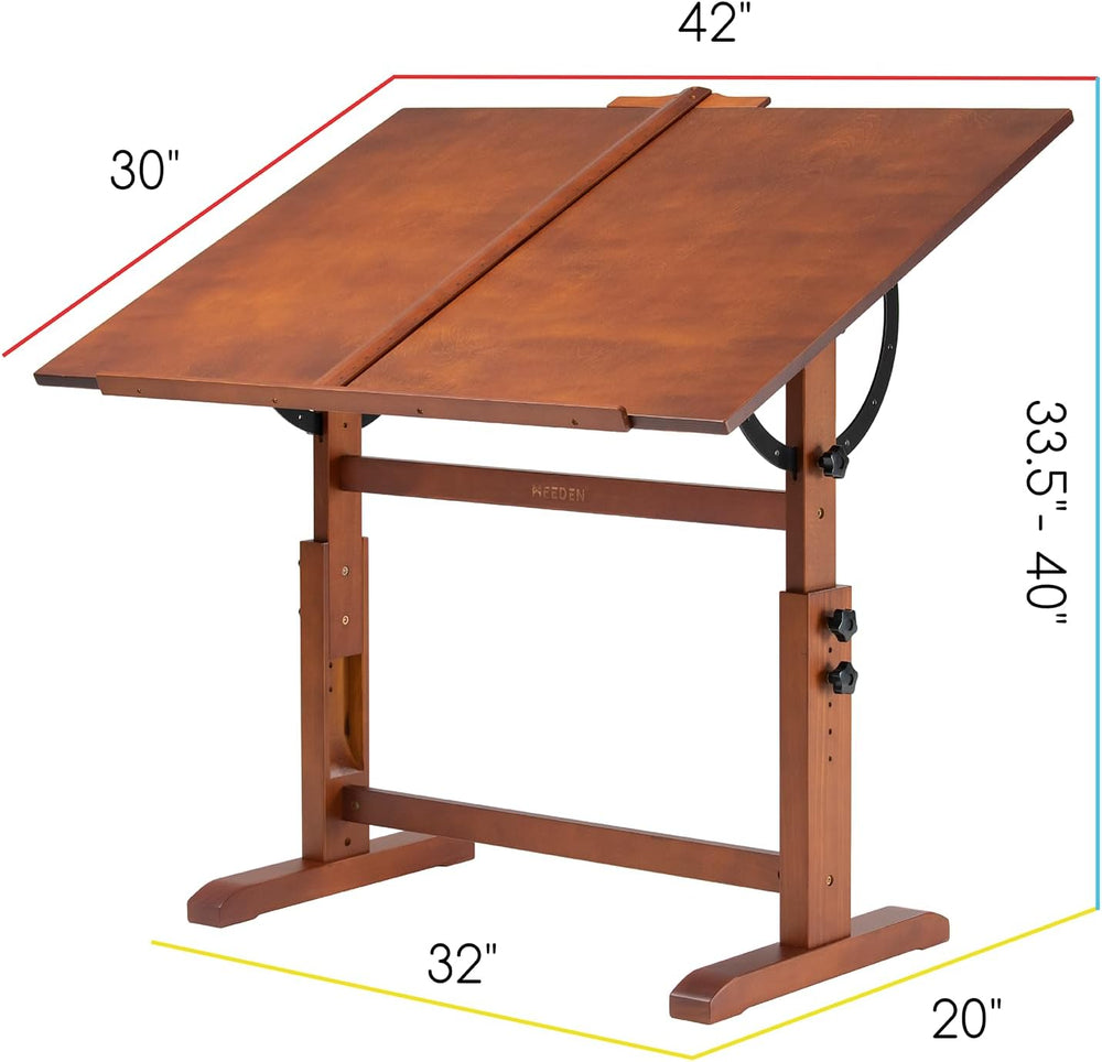 MEEDEN Walnut Drafting Table and Solid Beech Wood Canvas Print Rack