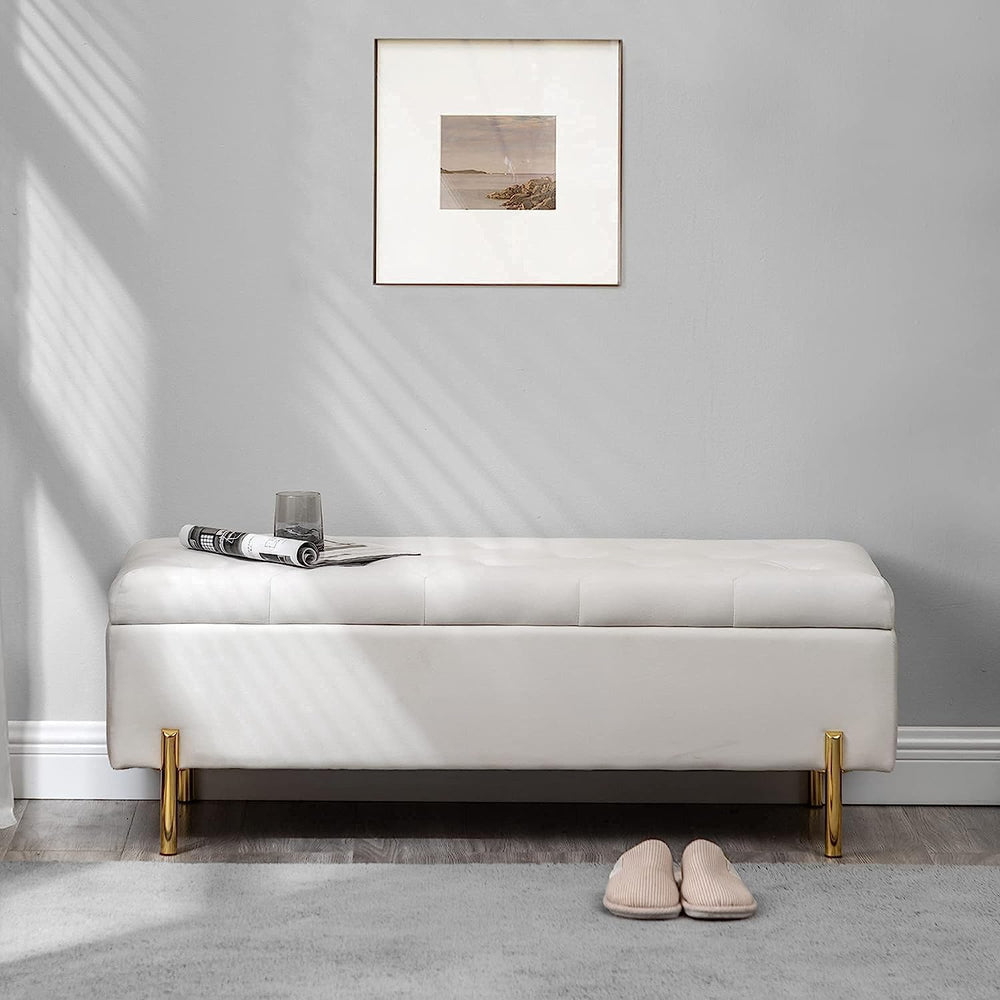 45.6 Inch Velvet Storage Bench Upholstered Tufted Settee Ottoman Bench with S...