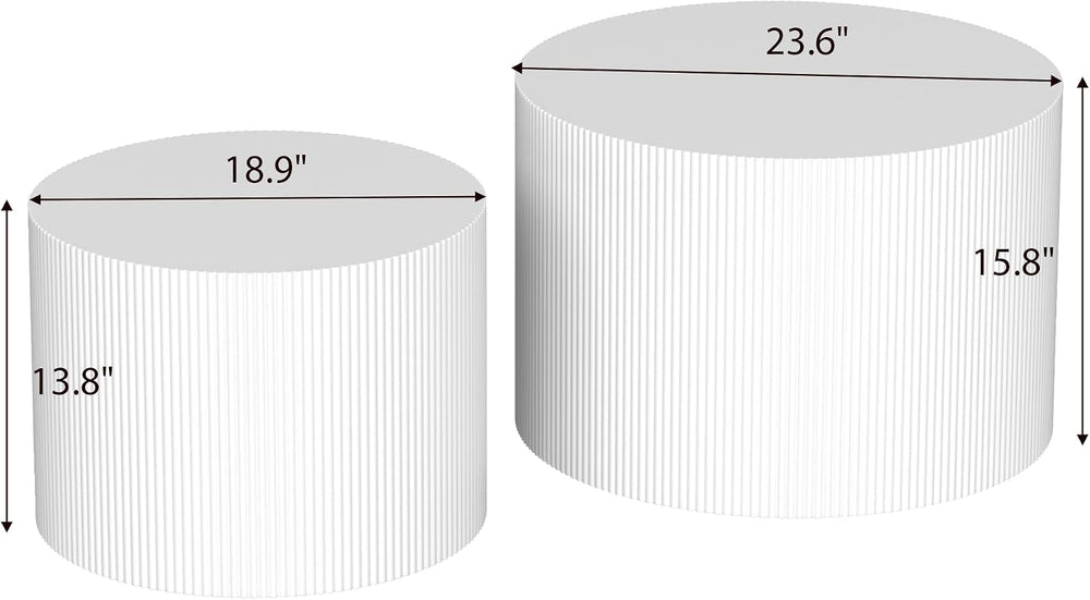 Nesting Coffee Table Set of 2, Round Wood Accent Table, White | Modern Wooden...