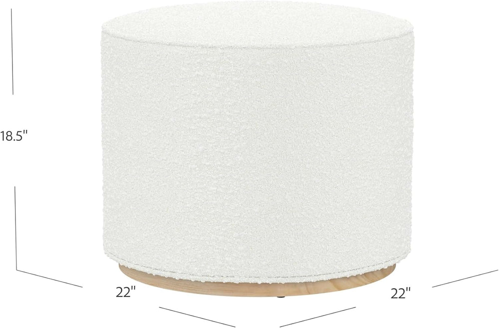 Spatial Order 22" Round Ottoman with Wooden Base - Cream Textural Fabric