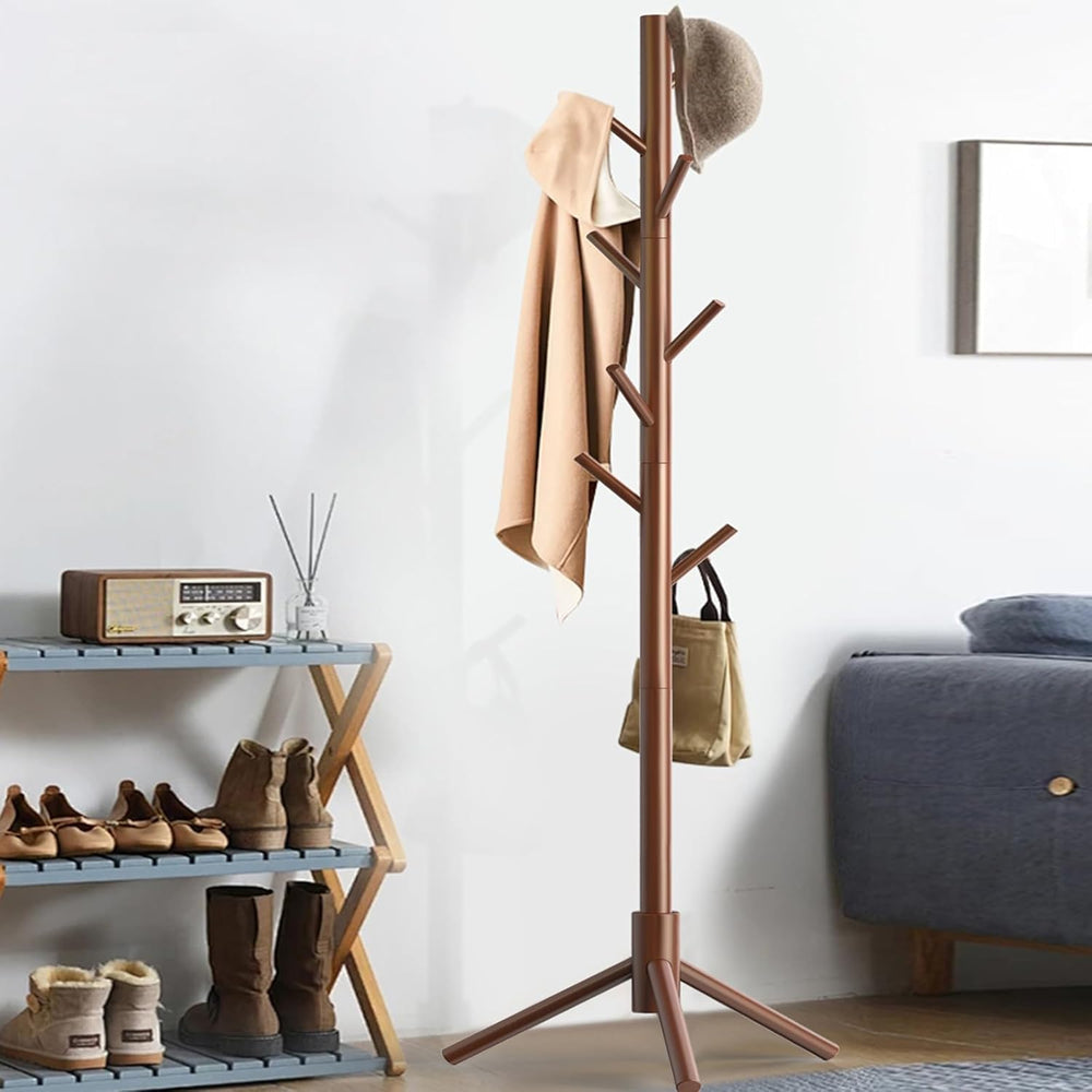 Wooden Coat Rack Stand, Freestanding Coat Rack with 8 Hooks, 3 Adjustable Siz...