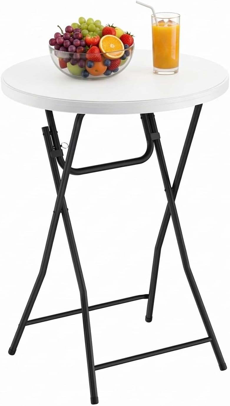 Folding Table,32 Inch Foldable Round, Bar Table Party High Top Table,White