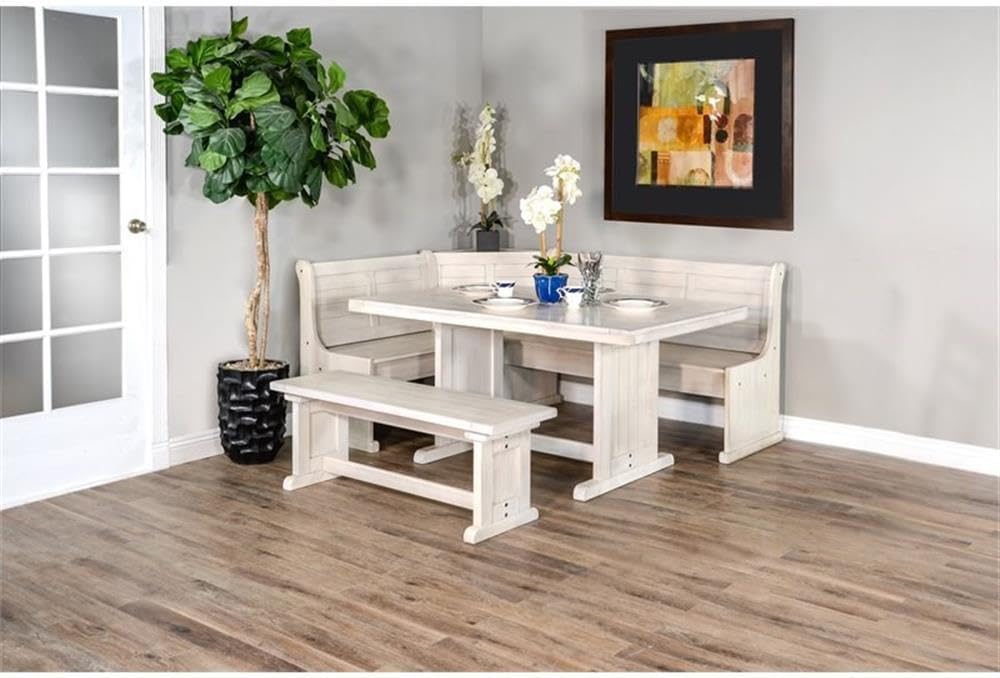 Pemberly Row 75" x 56" Farmhouse Wood Breakfast Nook Set with Table...