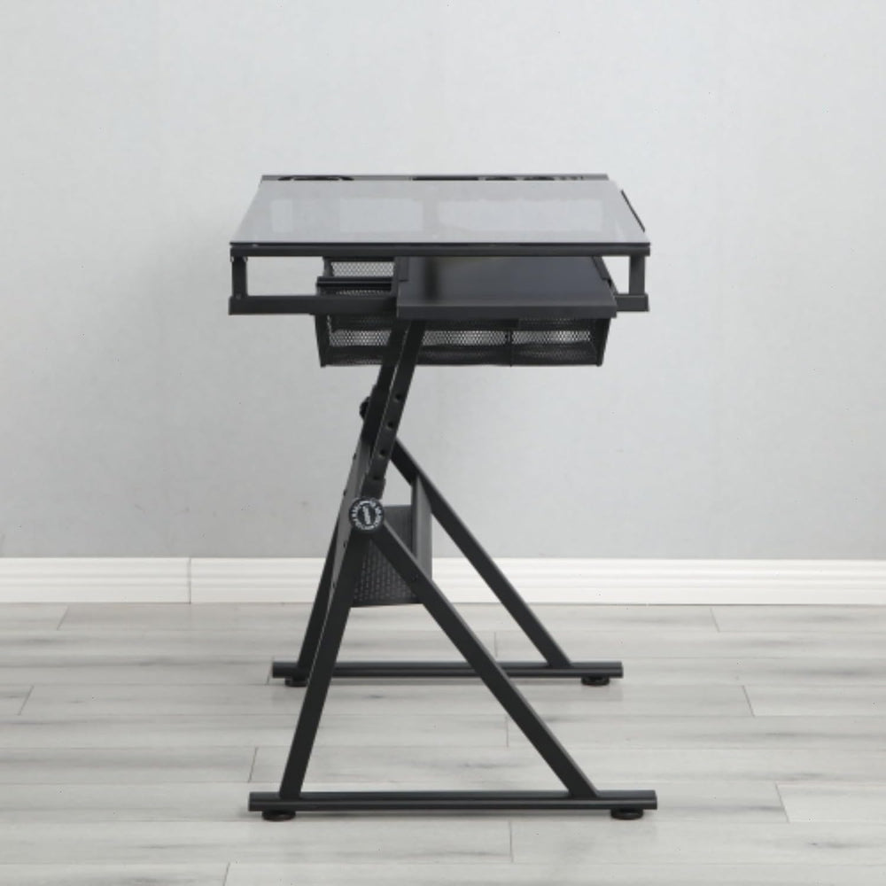 Tempered Glass Drafting Table, 0-75° Tilt & Height Adjustable Drafting De...