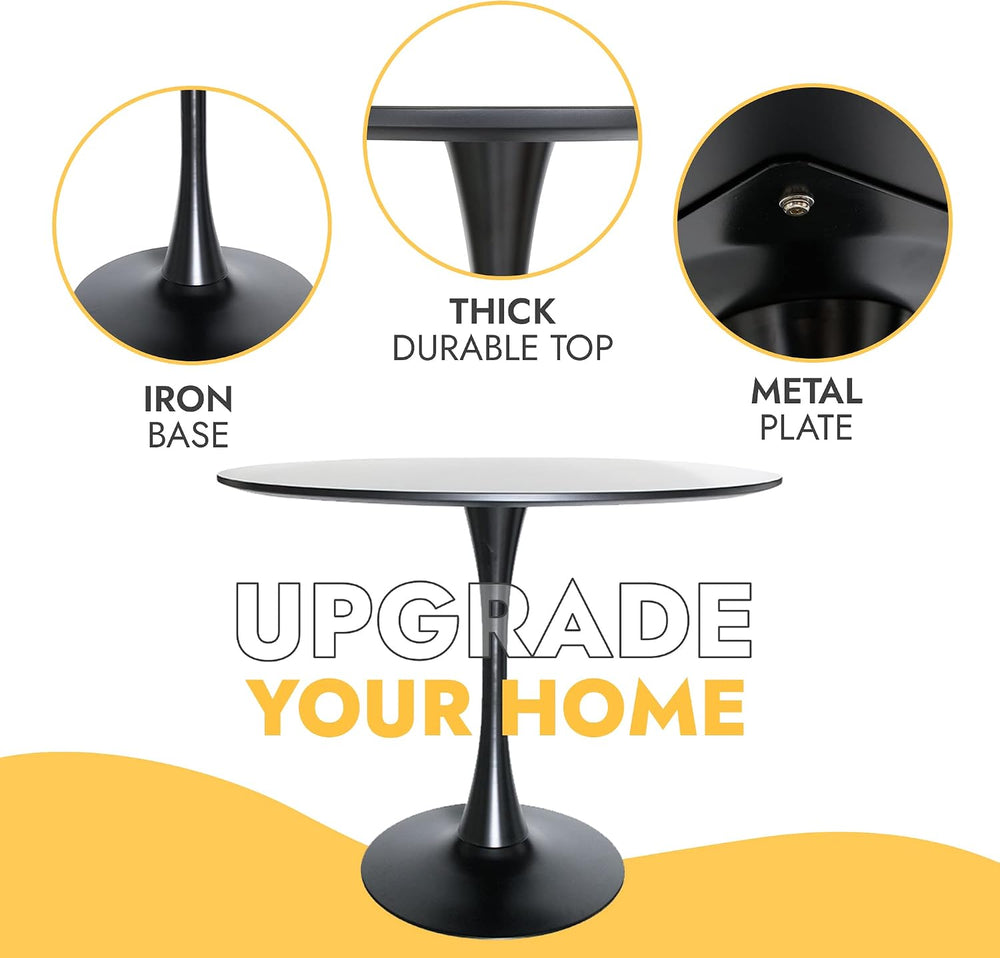 LeisureMod Bristol 35" Round Dining Table, Modern MDF Wood in Black Meta...