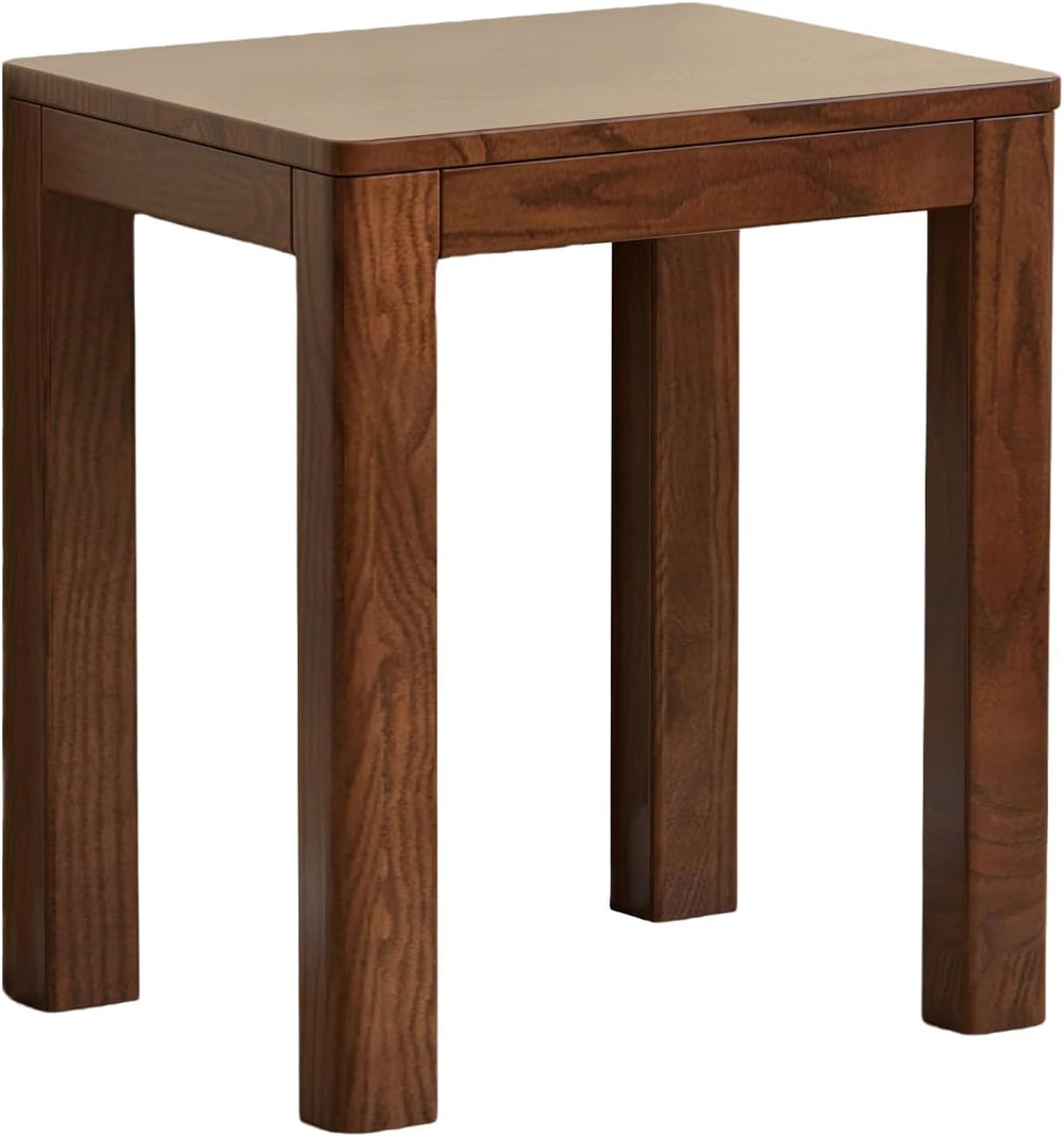 100% Solid Wood End Table for Living Room, Walnut Dining Stools with Round Ed...