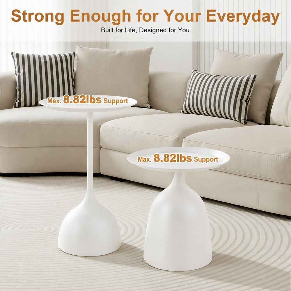 Nesting Side Tables Set of 2, White Iron Round Pedestal End Table | Metal Nes...
