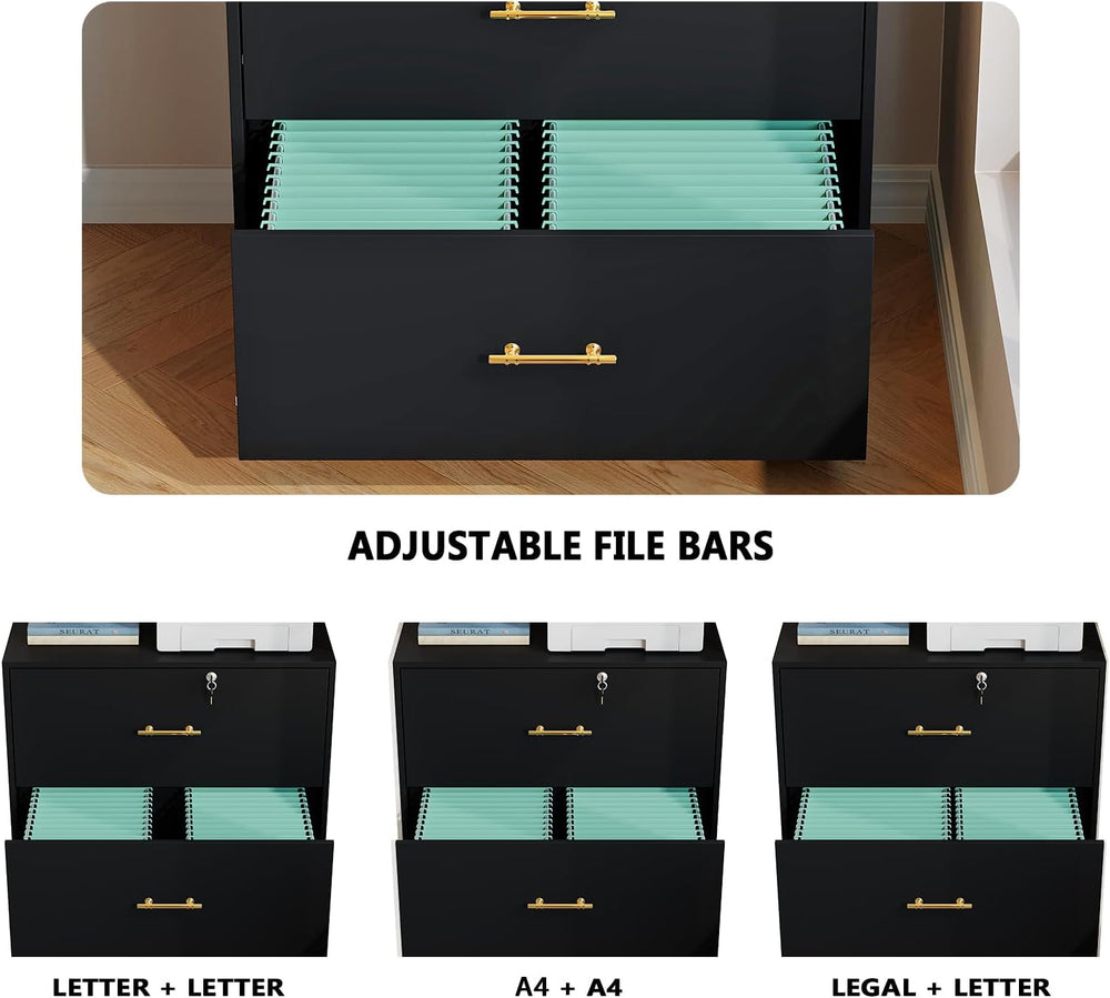 2 Drawer Lateral File Cabinet with Lock, Suitable for Letter/A4/F4/Legal Size...