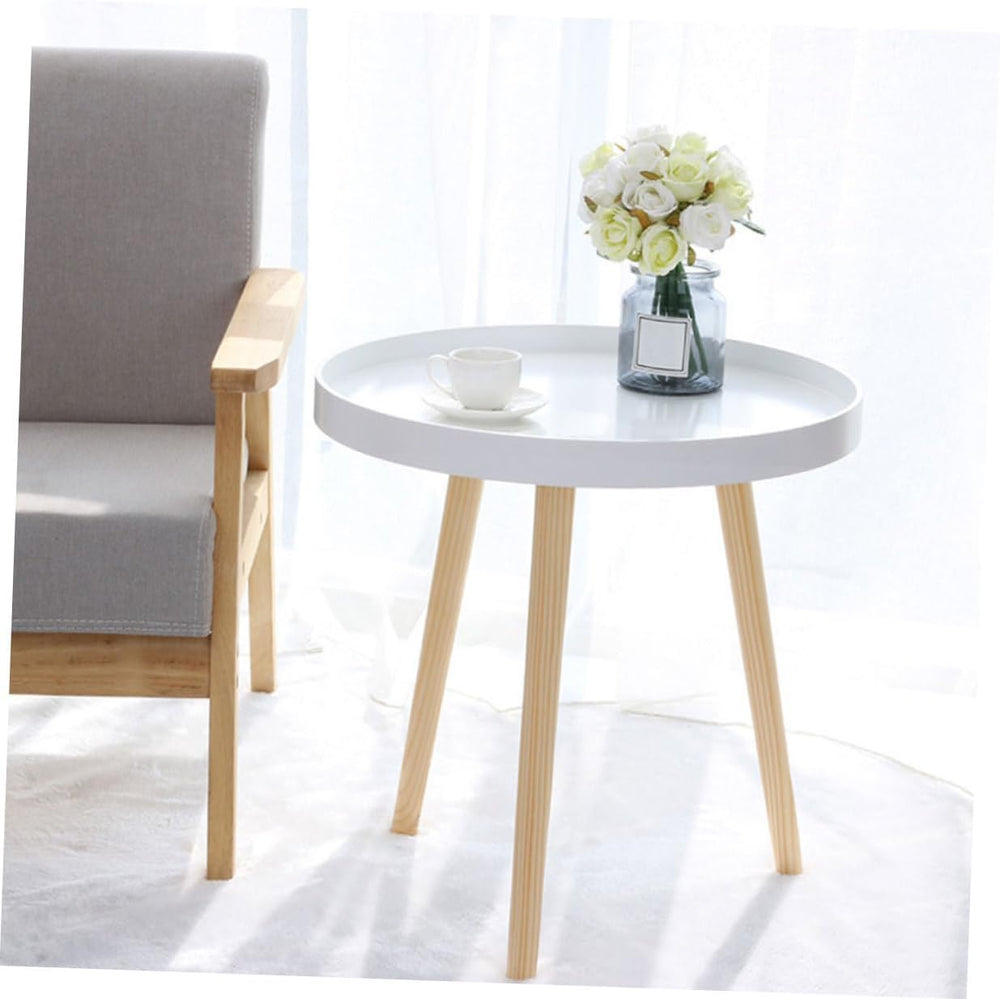 Veemoon Nordic Style Small Round Side Table White Mini Coffee Accent Table fo...