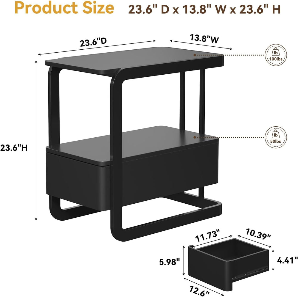 23.6" Tall Narrow Side Table with Drawer and Open Shelf – Modern End Tab...