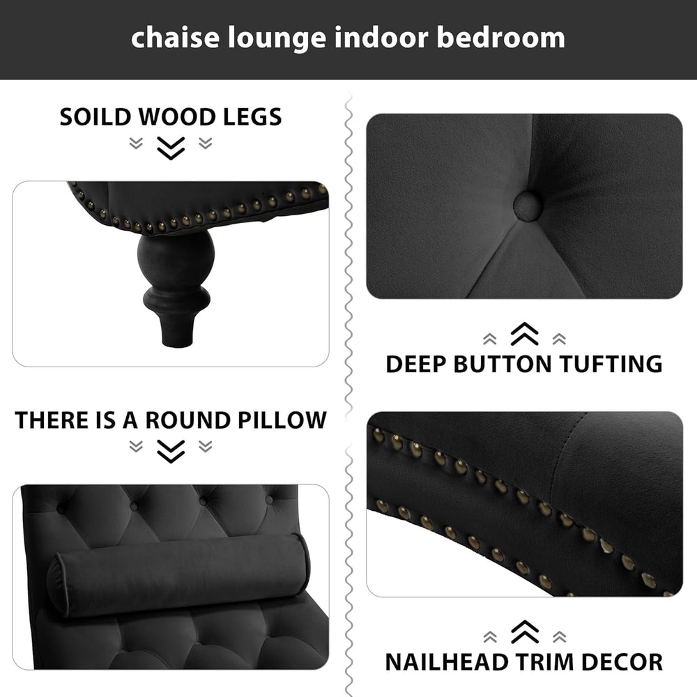 Chaise Lounge Chair Indoor, Velvet Bedroom Accent Lounge Chair | Button-Tufte...