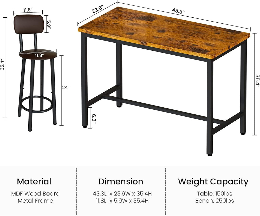 Lamerge Bar Table Set for 4 Kitchen Table and Chairs Set, Industrial Dinner T...