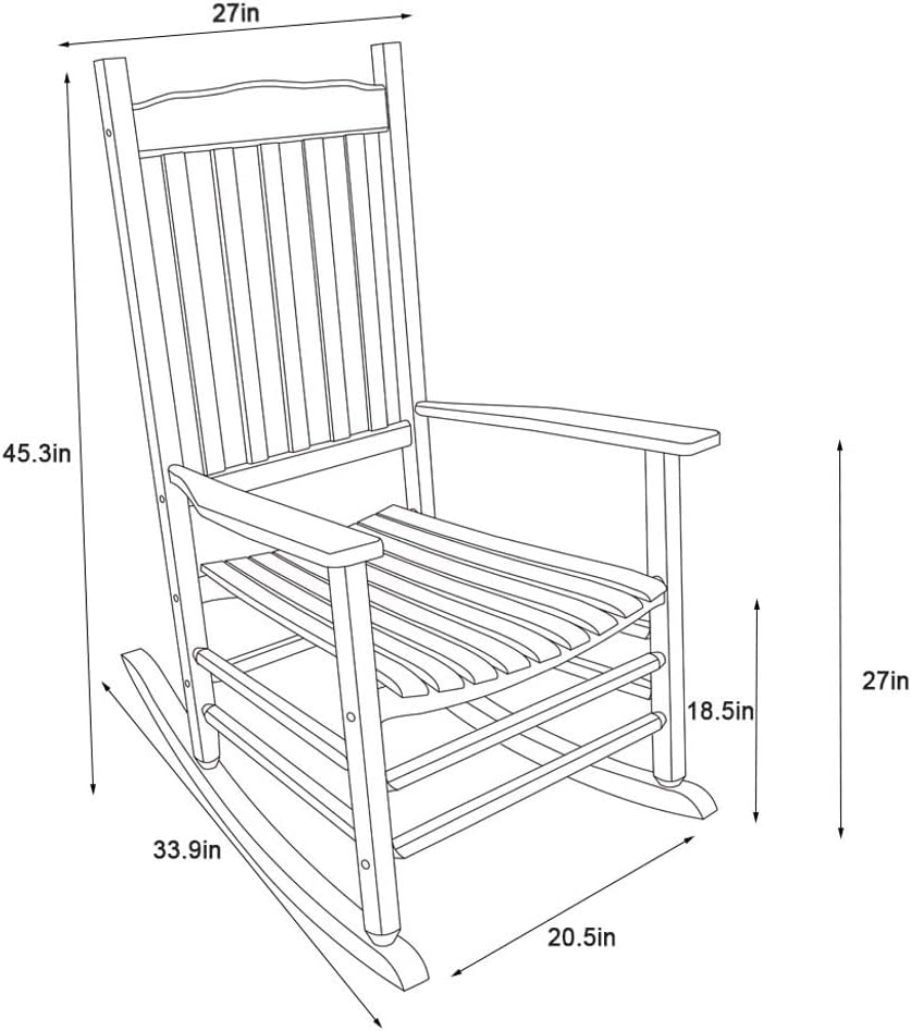 A001WT White Wood Porch Rocker/Outdoor Rocking Chair - Easy to Assemble - Com...