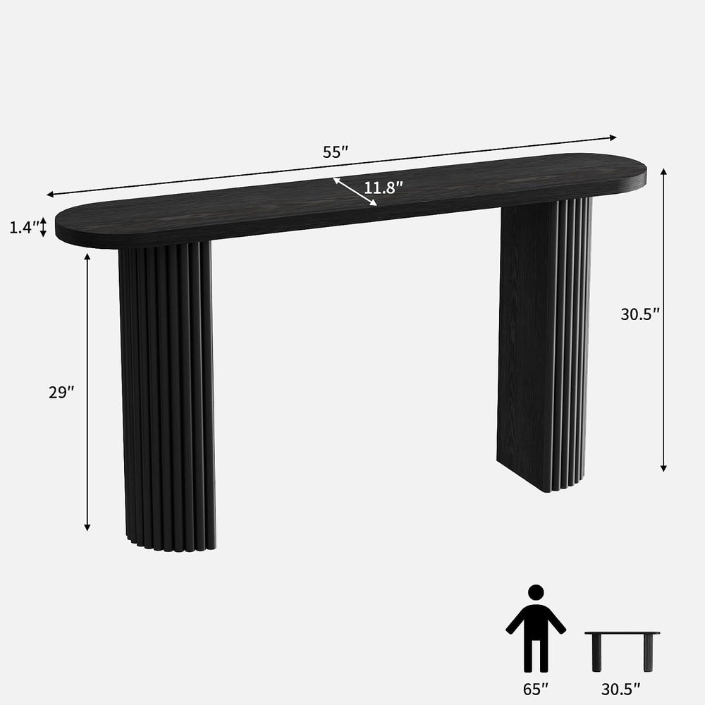 55" Long Fluted Solid Wood Console Table with Semi Circle Legs | Black, ...