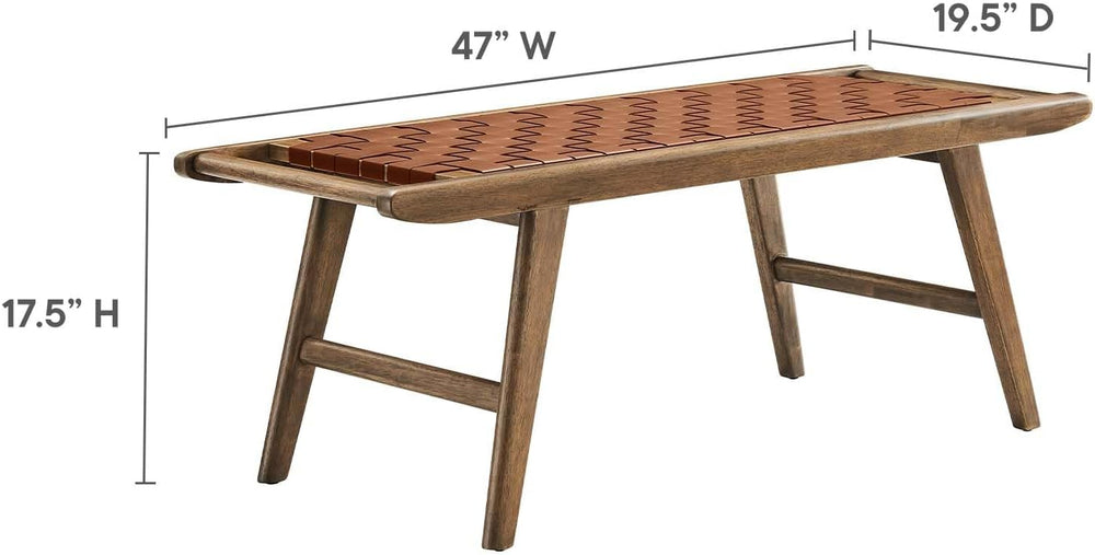 Modway Saoirse 47" Faux Leather Wood Bench in Walnut Brown