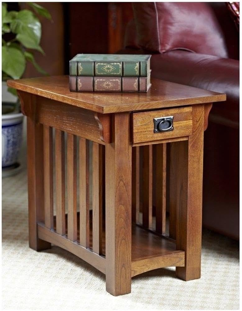 MAKLAINE Mission Oak Chairside Table, Solid Ash Wood with Medium Oak Finish, ...