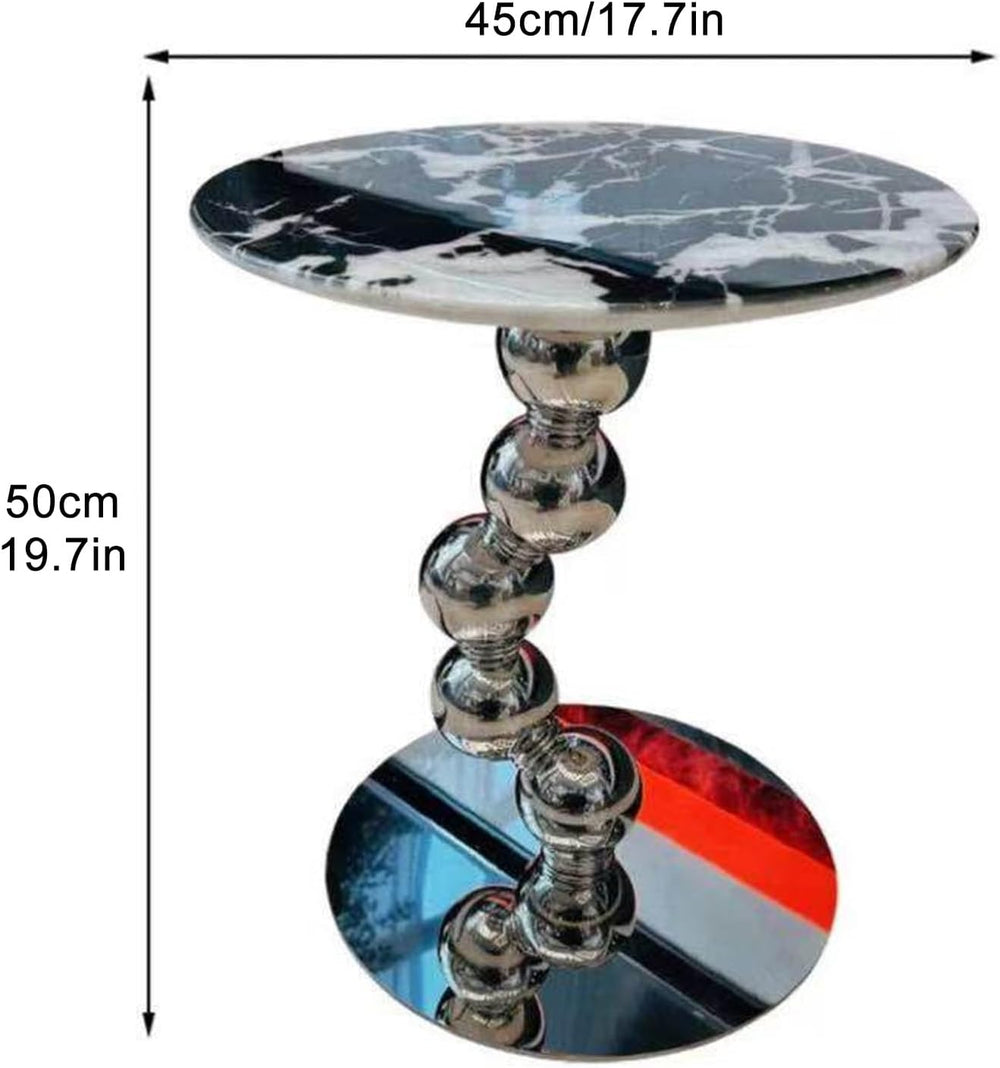 Small Round End Table, Marble Top Metal Side Table, Slim Accent Desk for Smal...