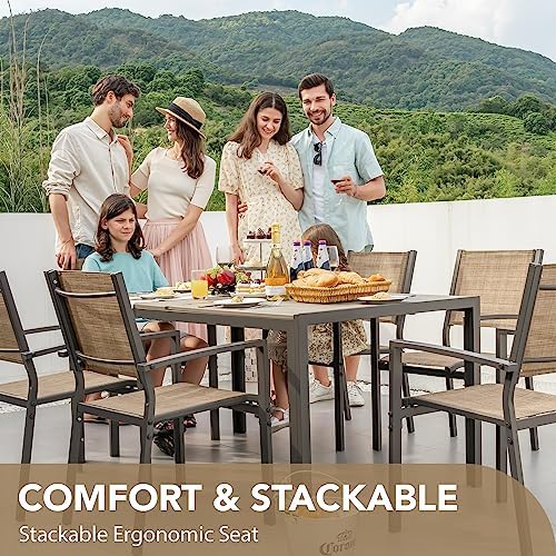 Devoko Patio Dining Set 7 Pieces Metal Outdoor Furniture (Brown)