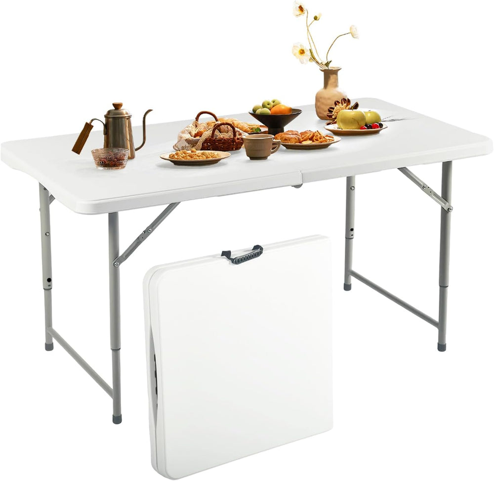 FurnitureR Adjustable Folding Table 4FT, Plastic Utility Table with 3 Height ...