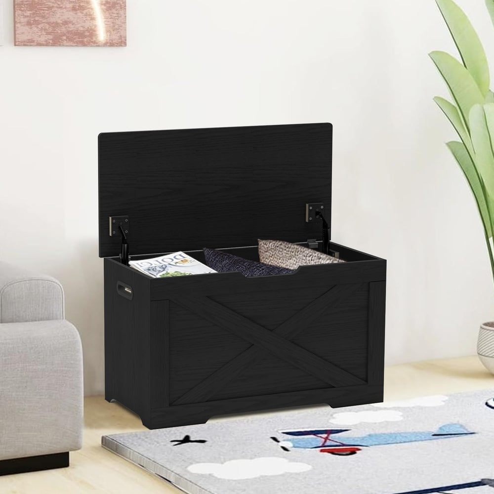 Timberer Storage Chest, Wooden Storage Bench, Entryway Shoes Bench with 2 Saf...