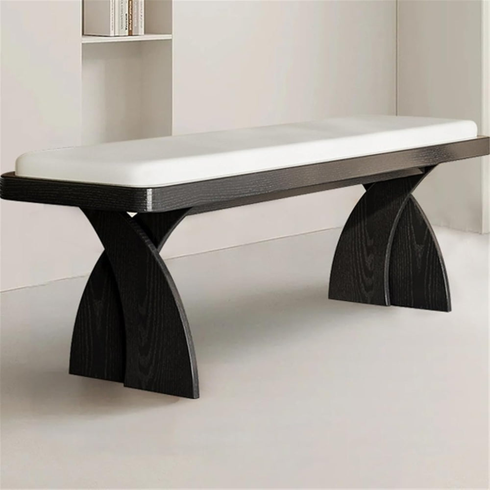 Modern Retro Wooden Long Bench at The Foot of The Bed in The Bedroom Dressing...