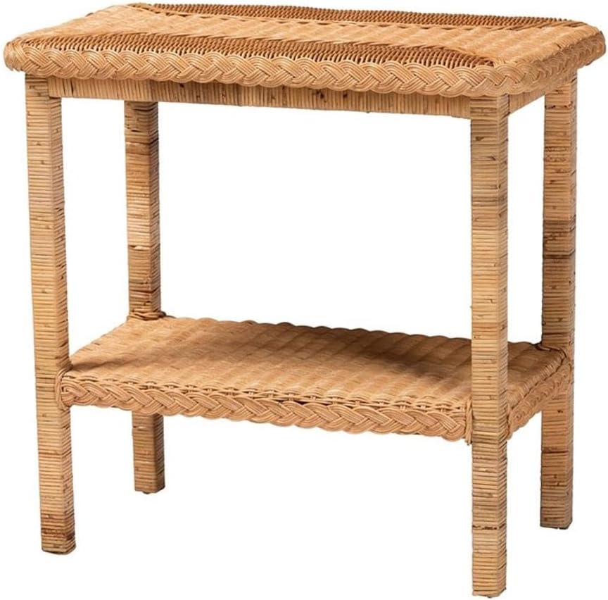 bali & pari Minahasa Bohemian Light Honey Braided Rattan Side Table