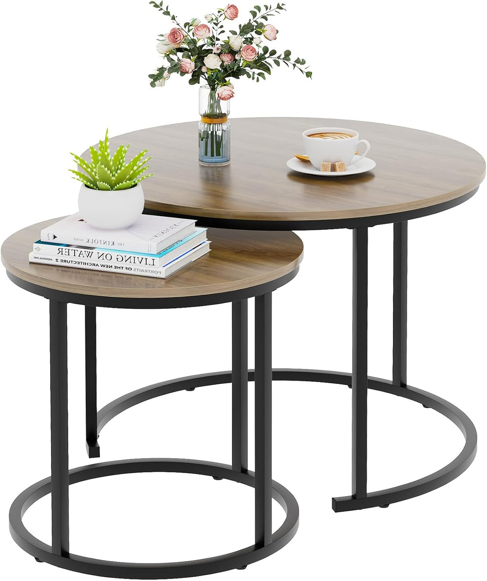 Garden 4 you Nesting Coffee Table, 23.6" Round Coffee Table Set of 2, Wo...