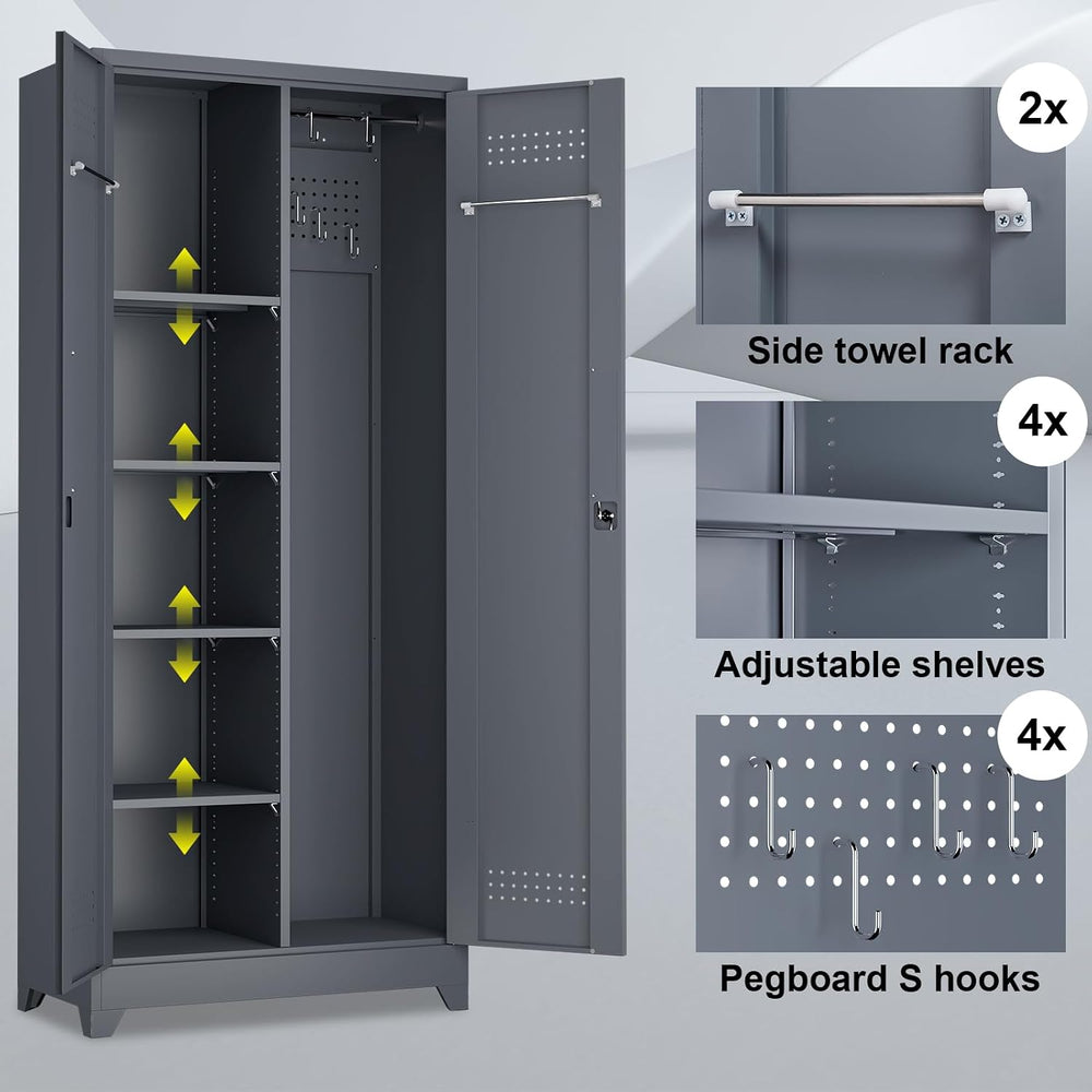 Garage Storage Cabinet, Locking Cabinet with Doors and Shelves, 72.8" Ta...