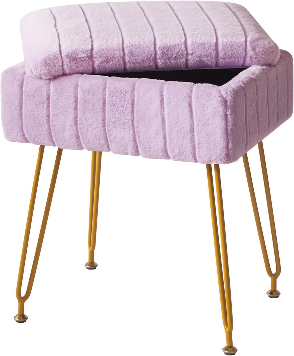 IBUYKE Vanity Stool Chair with Storage, Faux Fur Ottoman, Purple LG-50V | Foo...