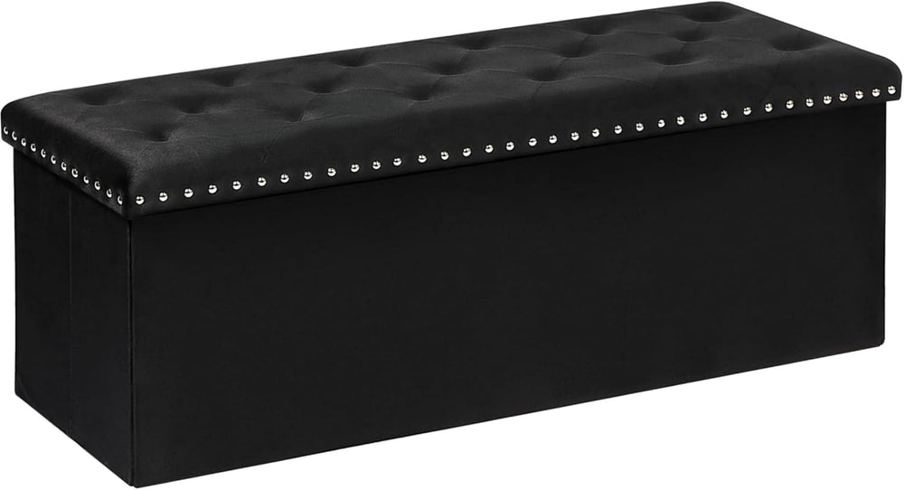 43 Inches Velvet Storage Ottoman Bench, Folding Upholstered Ottoman with Stor...