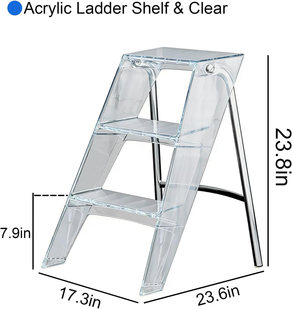 Transparent Acrylic 3-Step Folding Step Stool, 220 lbs Weight Capacity, Sleek...