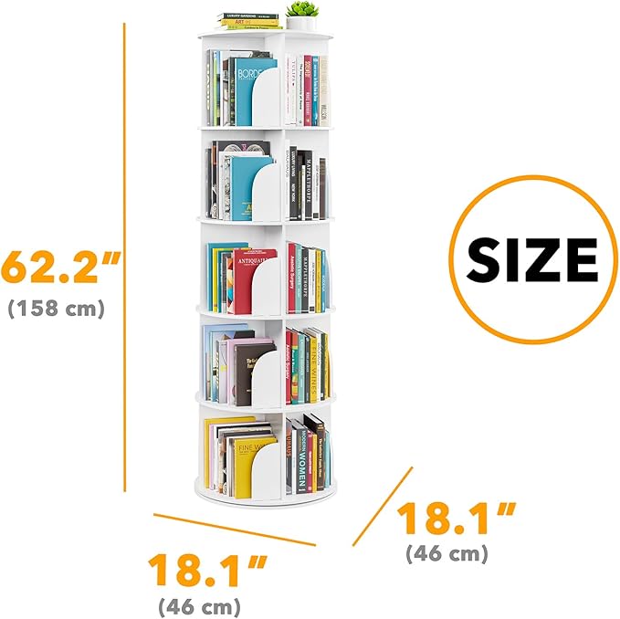 SpaceAid 5 Tier Rotating Bookshelf Tower, Spinning Bookcase Lazy Susan, Revol...