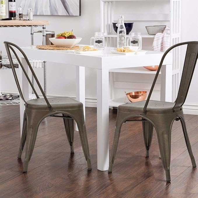 FDW | Set of 4 Metal Dining Chairs | Bronze | Stackable Tolix Side Chairs wit...