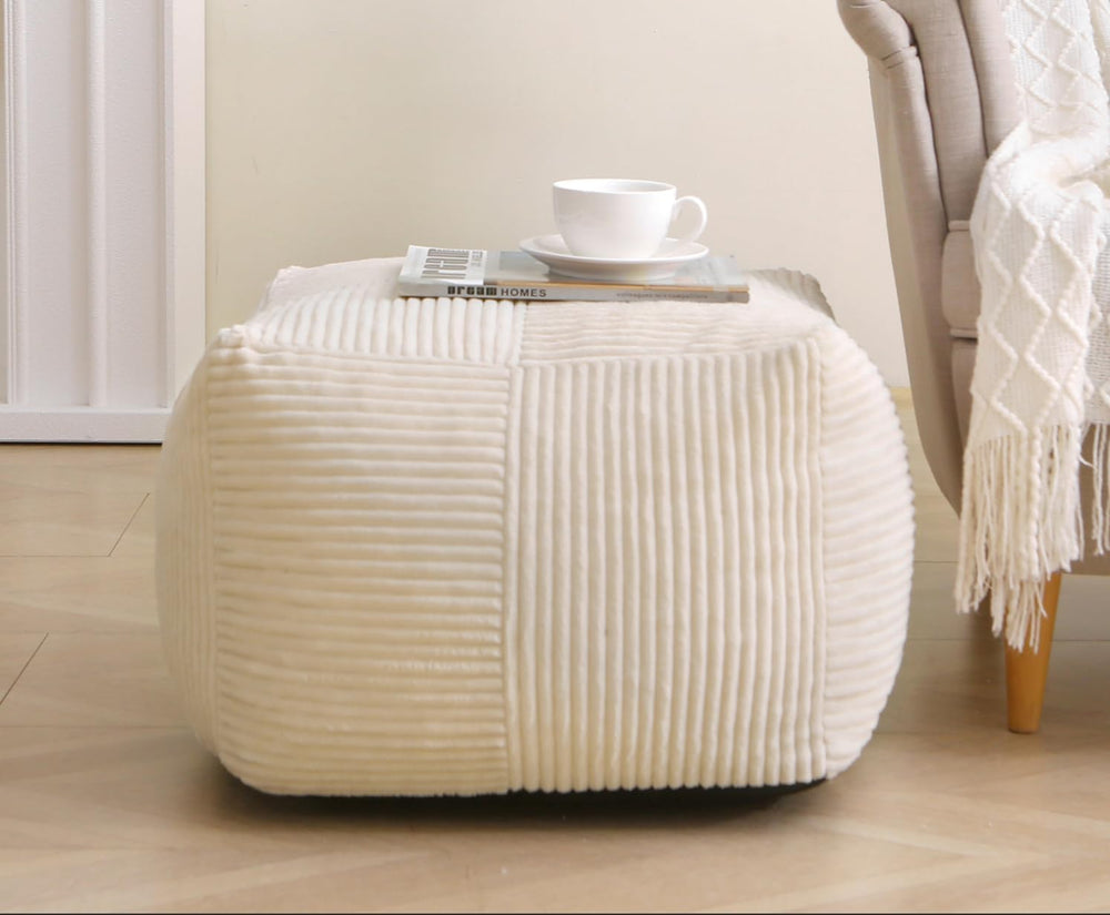 Corduroy Pouf Ottoman Foot Rest, Square Floor Pouf with Removable Cover, Soft...