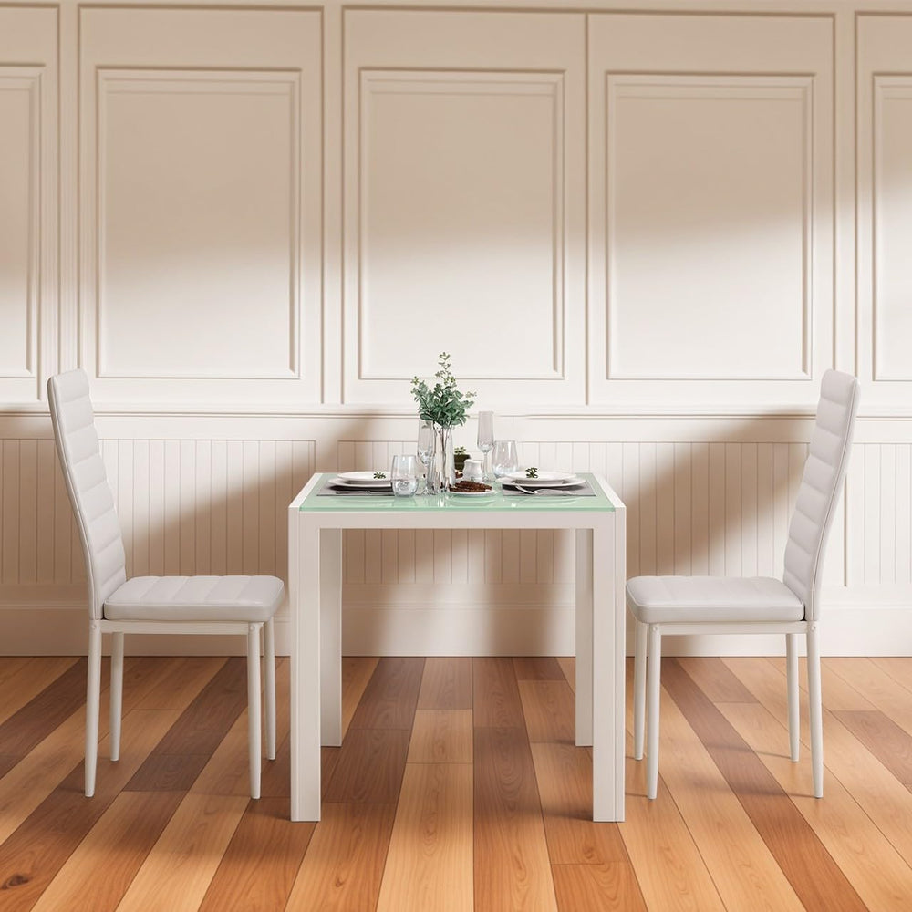 Gizoon 3 Piece Glass Dining Table Set, Kitchen Table and Chairs Set for 2 | P...