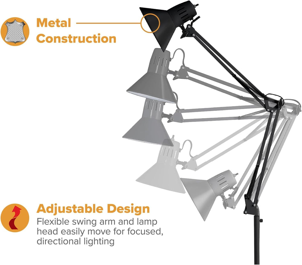 Bostitch Office VLF100F Swing Arm Metal Floor Lamp, 72" Tall with Multi-...