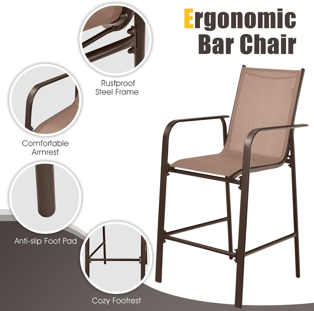 Tangkula 3 Pieces Outdoor Patio Bar Set with 2 Bar Stools, Coffee