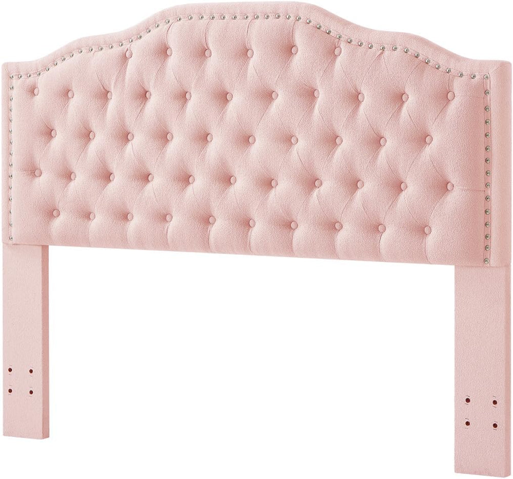 24KF Upholstered Button Tufted Queen Headboard with Nailhead Trim, Elegant Bo...