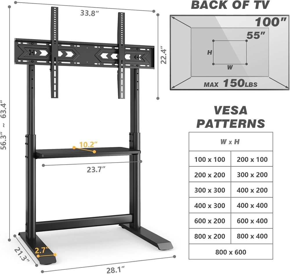TVON Heavy Duty Floor TV Stand for 55-100 inch Large TVs up to 150 lbs | Tall...