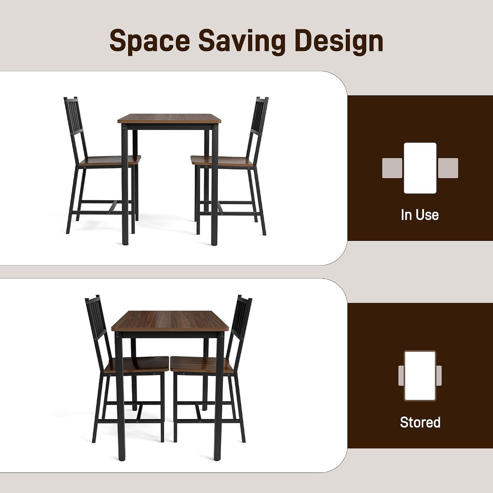 3-Piece Dining Table Set for 2, Space-Saving Kitchen Table Set for Small Spac...