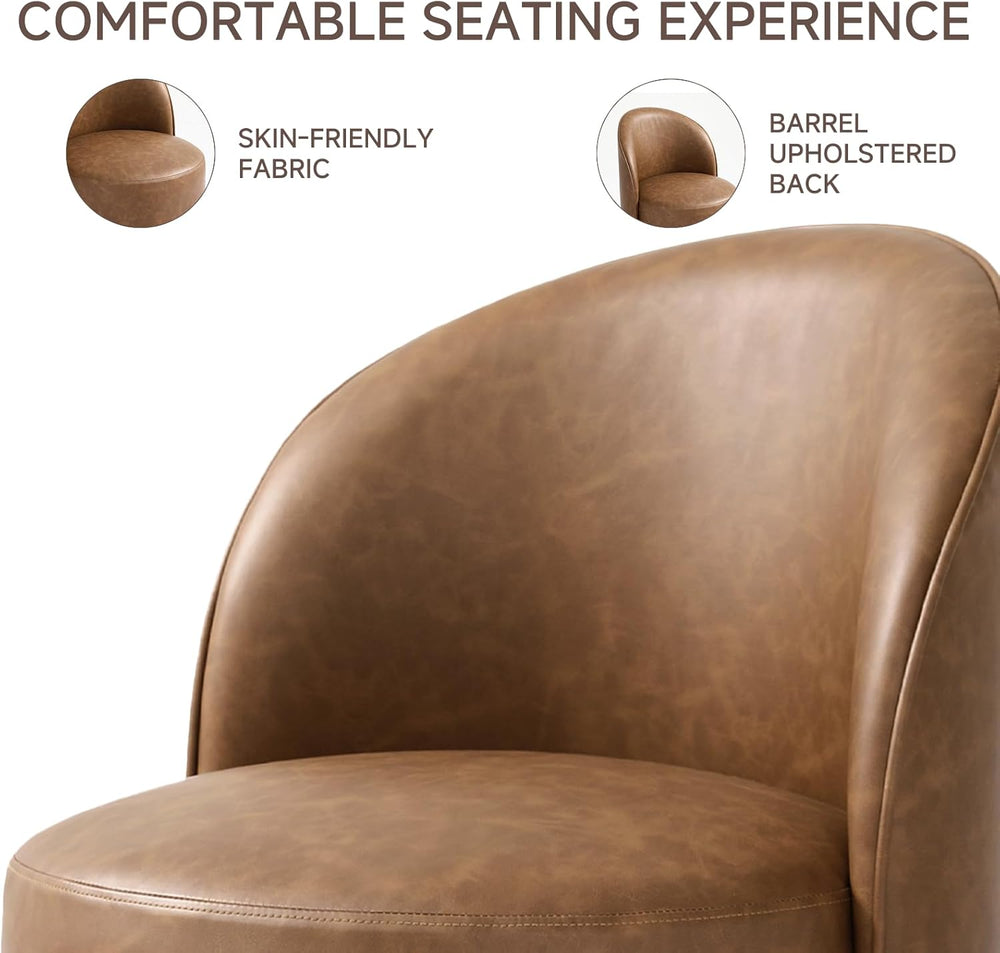 Faux Leather Swivel Barrel Accent Chair, Upholstered Kitchen Dining Room Chai...