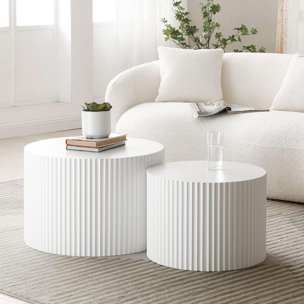 White Round Coffee Table Nesting Coffee Table Set of 2 Contemporary Circle Co...