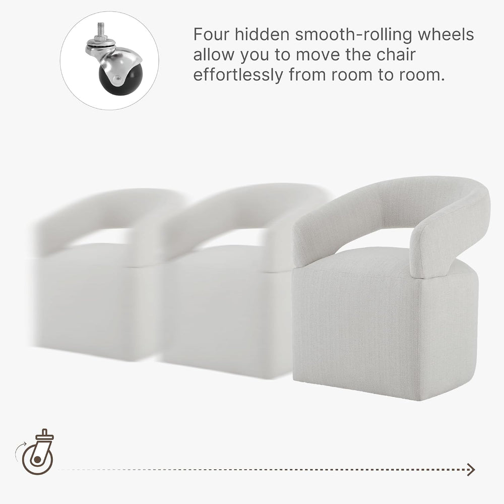 KISLOT Upholstered Dining Chairs Set of 4 with Casters, Light Linen
