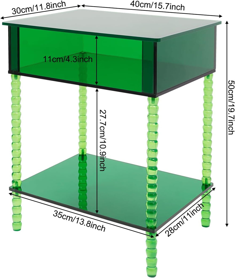 3-Tier Acrylic Side Table End Table with Storage & 44 Lbs Load Capacity &...