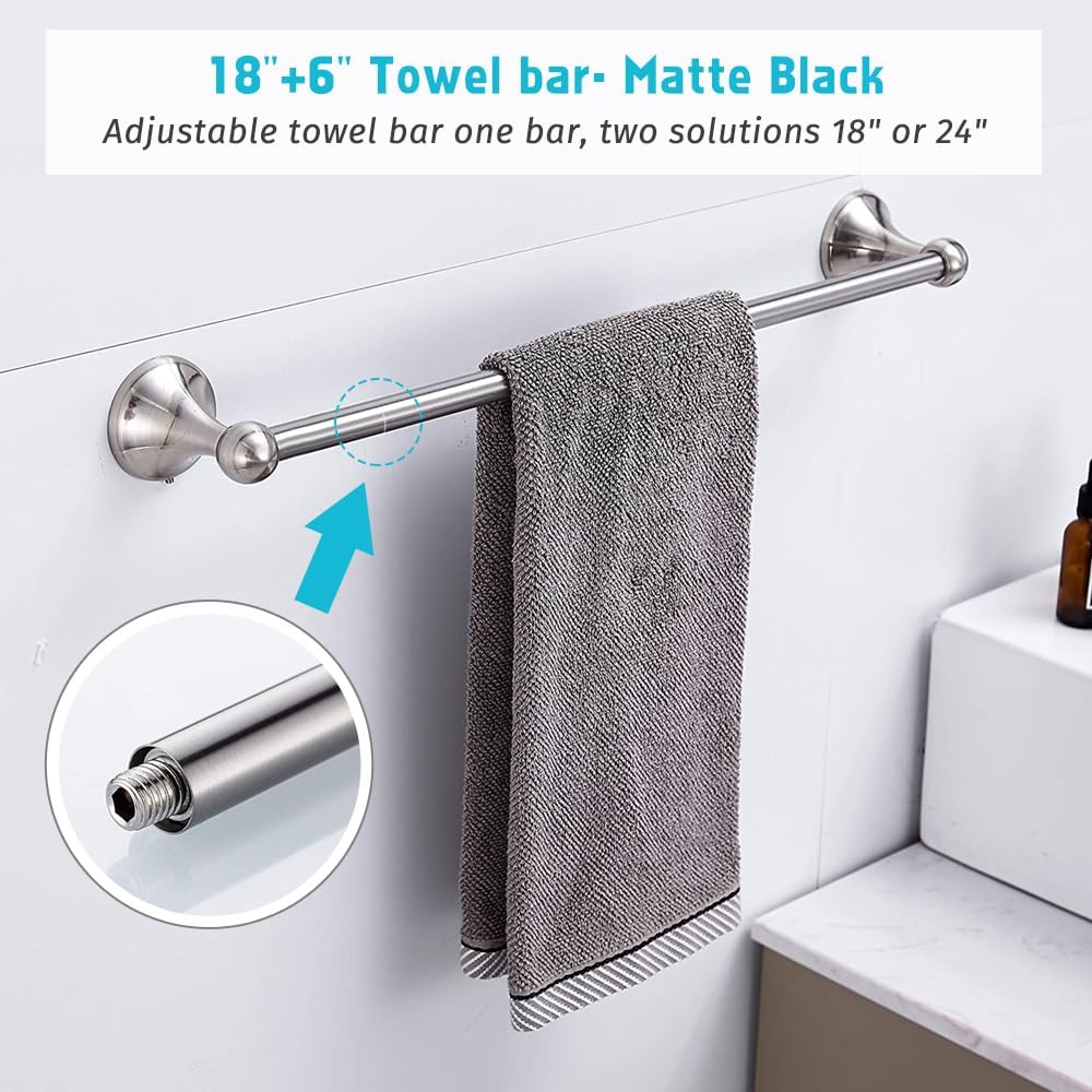 8 Piece Bathroom Accessory Set(Adjustable Towel Bar, Towel Ring, Toilet Paper...