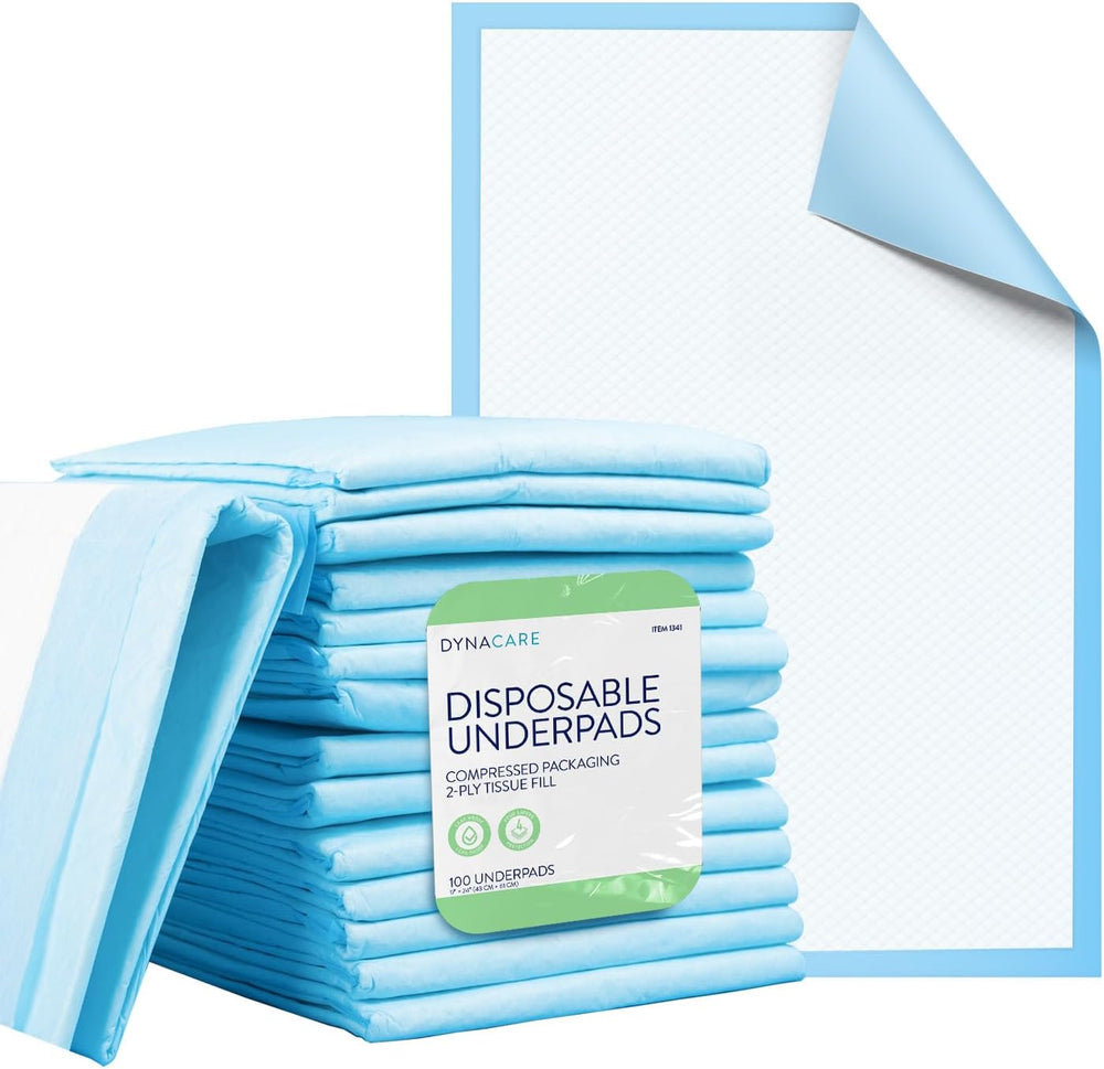 Dynarex Disposable Underpads, 17” x 24”, 1 Case of 300 (3 Boxes of 100)